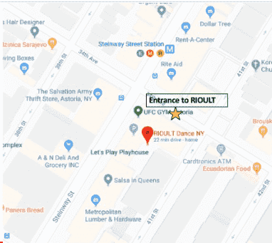 Screenshot of Google Maps showing entrance to RIOULT with a star for the entrance on 34th Avenue